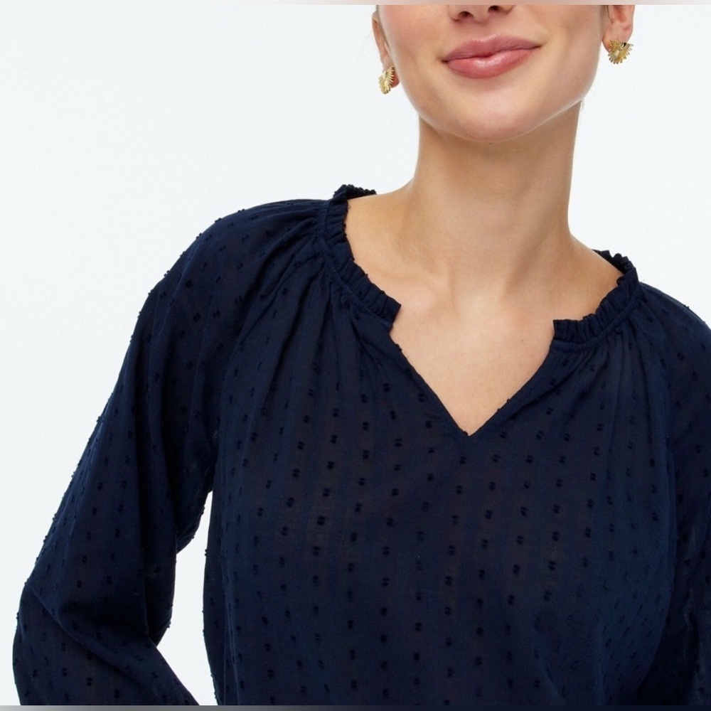 J CREW Navy Clip-dot smocked-neck top - Picture 4 of 14